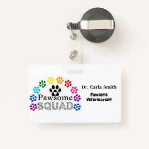 Pawsome Veterinarian Custom Name - Horizontal ID Badge