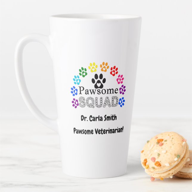 Pawsome Veterinarian Custom Name Latte Mug (In Situ)