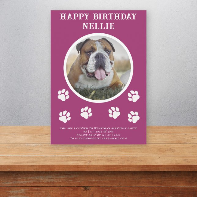 Pawties dog photo and text pink party  invitation (Creator Uploaded)