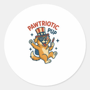 Pawtriotic Pup � Funny 4th of July Dog Shirt Classic Round Sticker