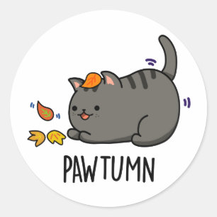 Pawtumn cute Autumn Kitty Cat Pun  Classic Round Sticker