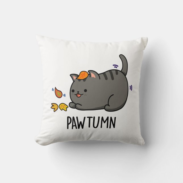 Pawtumn cute Autumn Kitty Cat Pun  Cushion (Front)