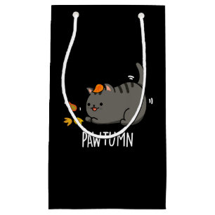 Pawtumn cute Autumn Kitty Cat Pun Dark BG Small Gift Bag
