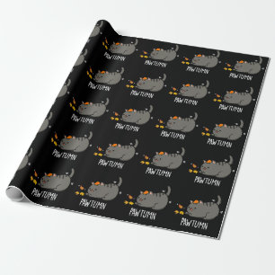 Pawtumn cute Autumn Kitty Cat Pun Dark BG Wrapping Paper