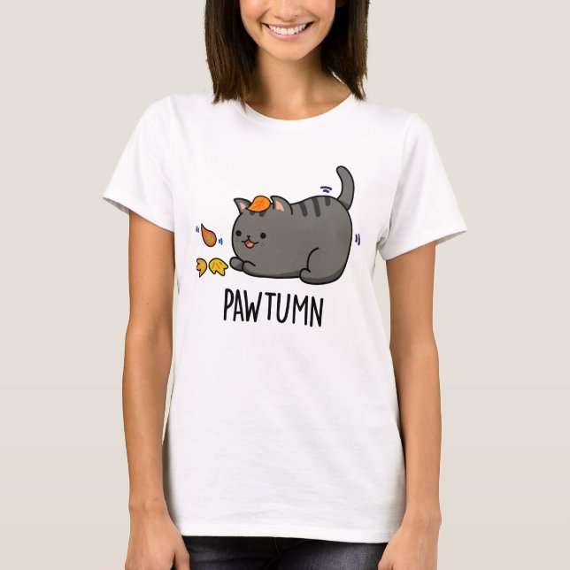 Pawtumn cute Autumn Kitty Cat Pun  T-Shirt (Front)