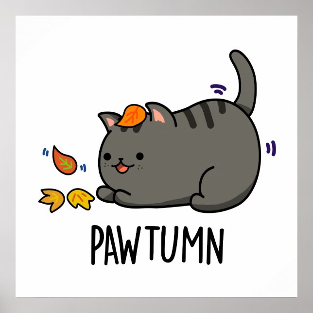 Pawtumn Funny Autumn Kitty Cat Pun Poster (Front)