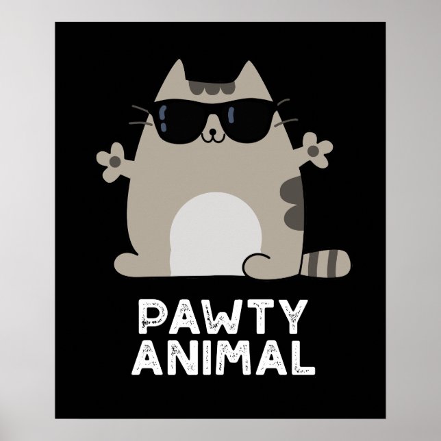 Pawty Animal Funny Party Cat Pun Dark BG Poster (Front)