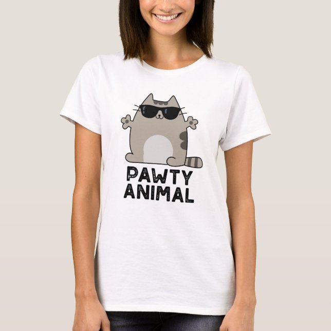 Pawty Animal Funny Party Cat Pun  T-Shirt (Front)