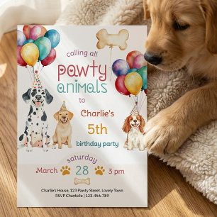 Pawty Animals Puppy Dogs and Balloons Birthday Invitation