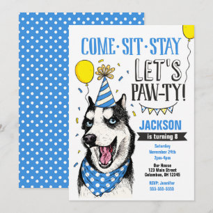 Pawty Birthday Invitation Dog Puppy Husky