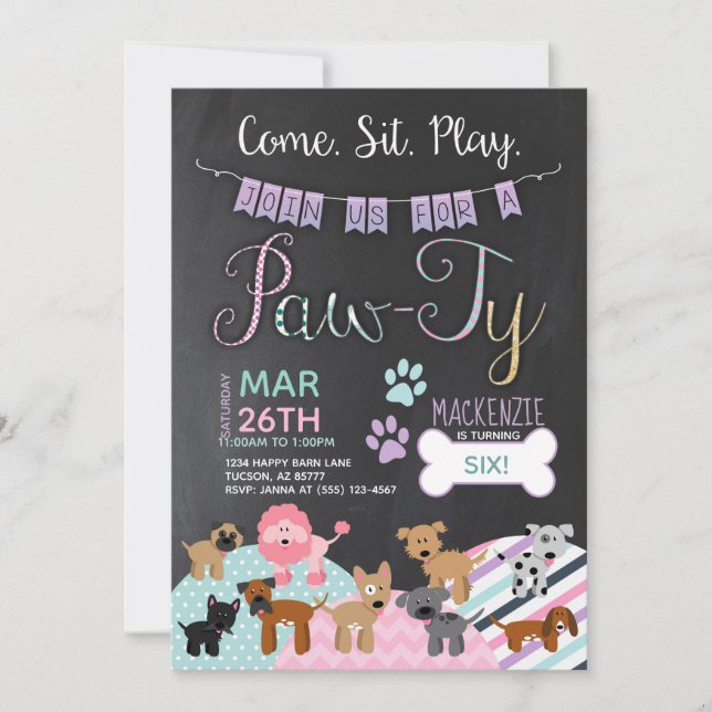Pawty Invitations Dog Puppy Birthday Invitations (Front)