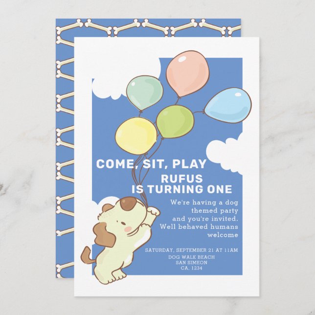 Pawty Time Dog And Balloons Birthday Invitation (Front/Back)