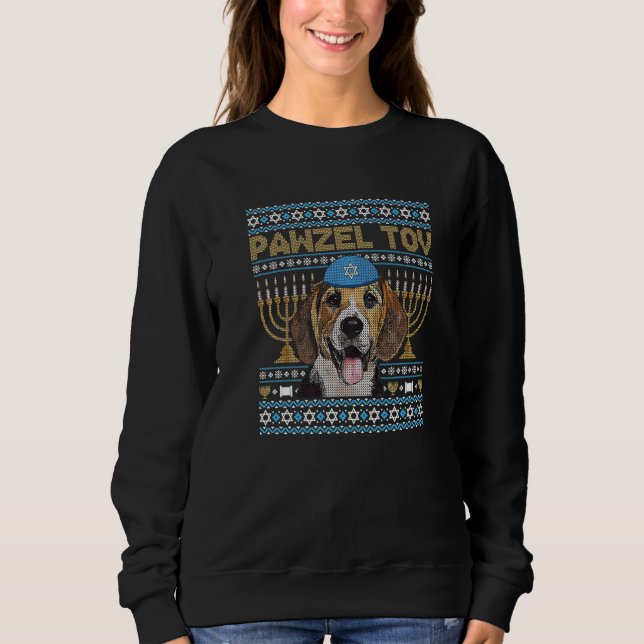 Pawzel Tov Jewish Beagle Dog Funny Hanukkah Premiu Sweatshirt (Front)