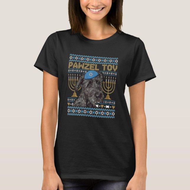 Pawzel Tov Jewish Irish Wolfhound Dog Funny Hanukk T-Shirt (Front)