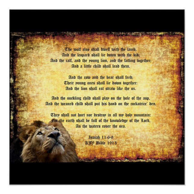 Pax Christos, Lion with Isaiah 11:6-9 Poster (Front)