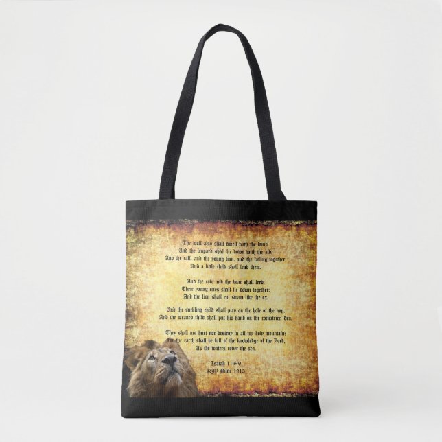 Pax Christos, Lion with Isaiah 11:6-9 Tote Bag (Front)