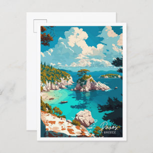 Paxos Greece Travel Vintage Illustration Postcard