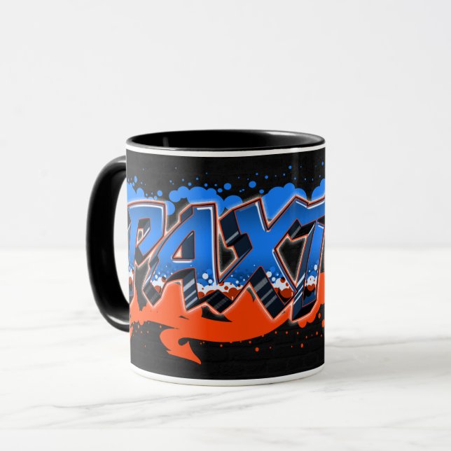 Paxton First name Graffiti blue orange cup (Front Left)