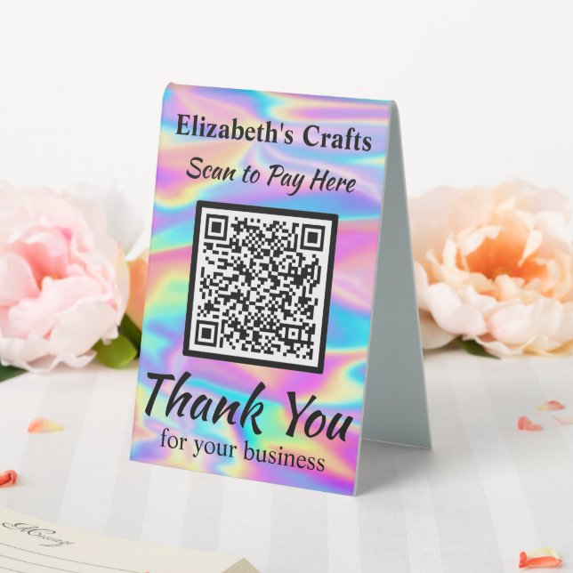 Pay Here QR Code Iridescent Rainbow Hologram (In SItu (Wedding))