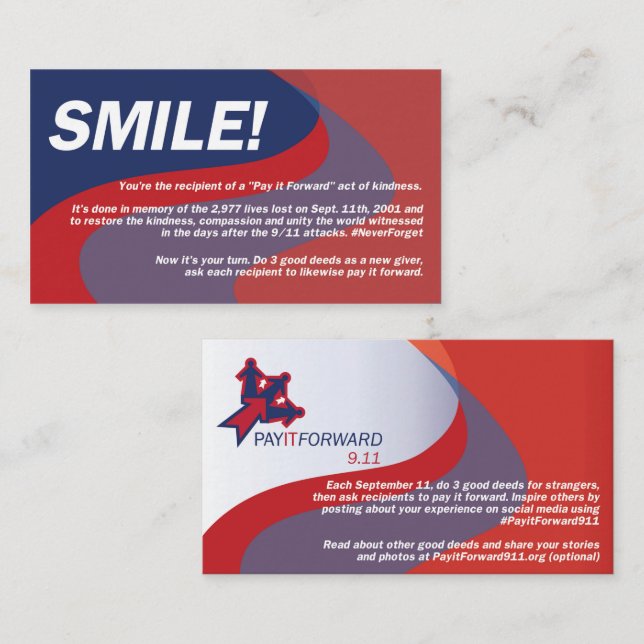 Pay It Forward 911 Smile Cards! Business Card (Front/Back)