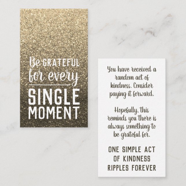 Pay it Forward Random Act of Kindness Gold Glitter Business Card (Front/Back)