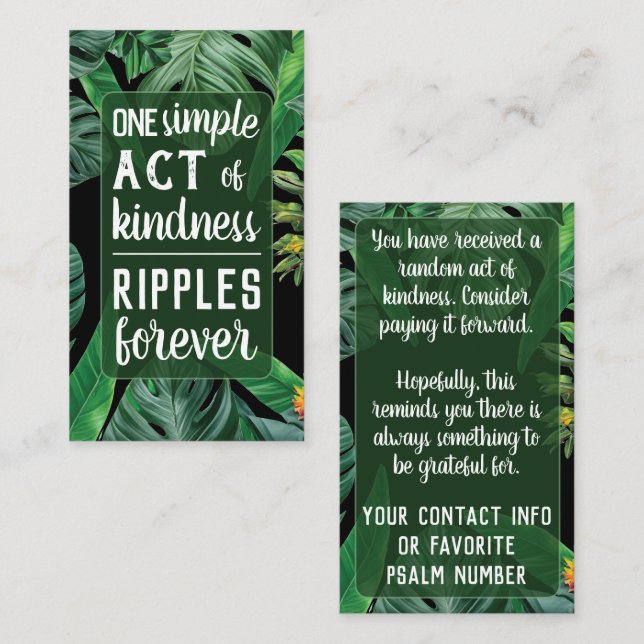Pay it Forward Random Act of Kindness Tropics Business Card (Front/Back)