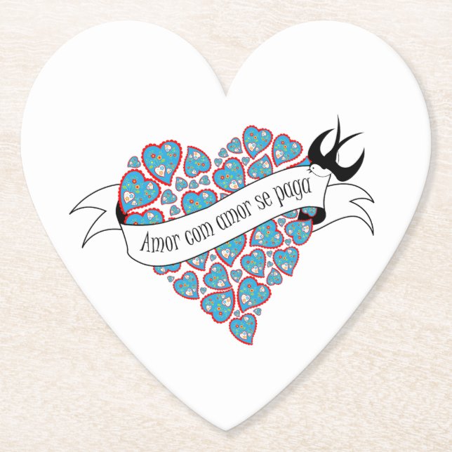 Pay love with love illustrated Portuguese proverb Paper Coaster (Front)