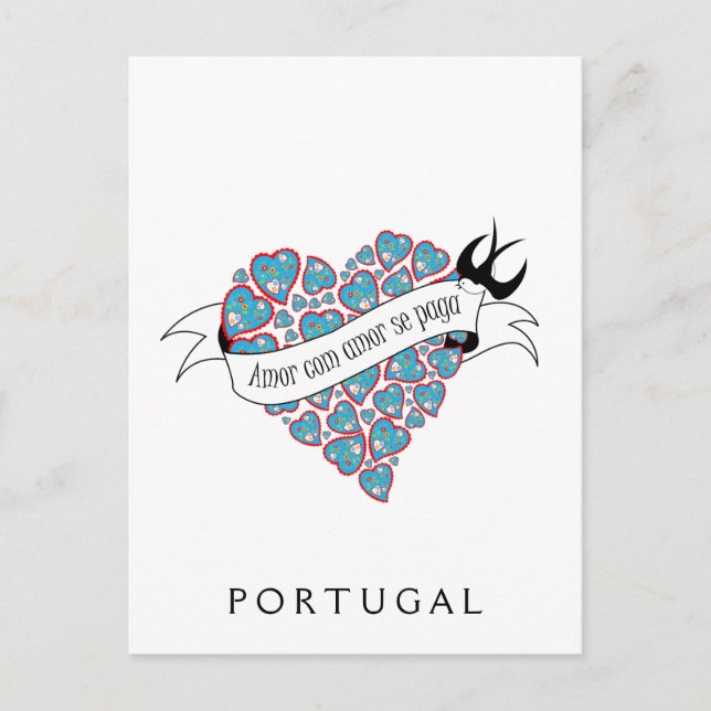 Pay love with love illustrated Portuguese proverb  Postcard (Front)