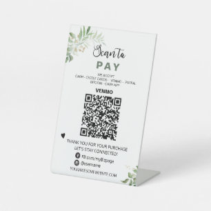 *~* PAY QR code Tabletop Table Tent Pedestal Sign