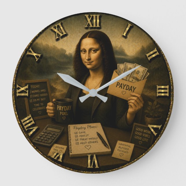 Payday Funny Mona Lisa Gift for Coworkers  Large Clock (Front)