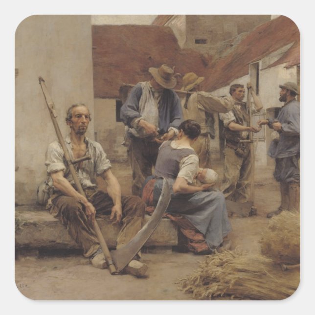 Paying the Harvesters, 1882 Square Sticker (Front)