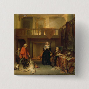 Paying the Tithe (oil on panel) 15 Cm Square Badge