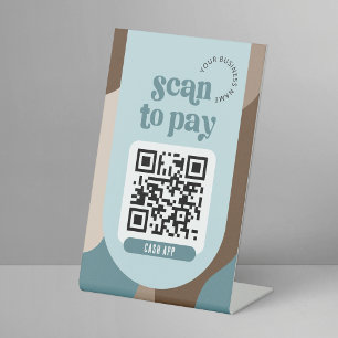 Payment QR Code Sign Retro Neutral Teal Beige