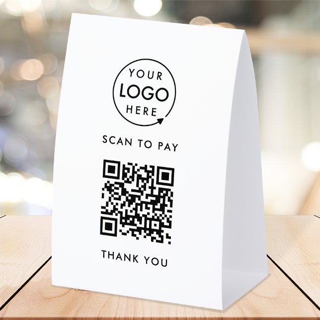 Payment Table Tent Paper Sign | QR Scan to Pay (Interactive "scan to pay” QR code cash wrap paper table signs for electronic payment transactions.)
