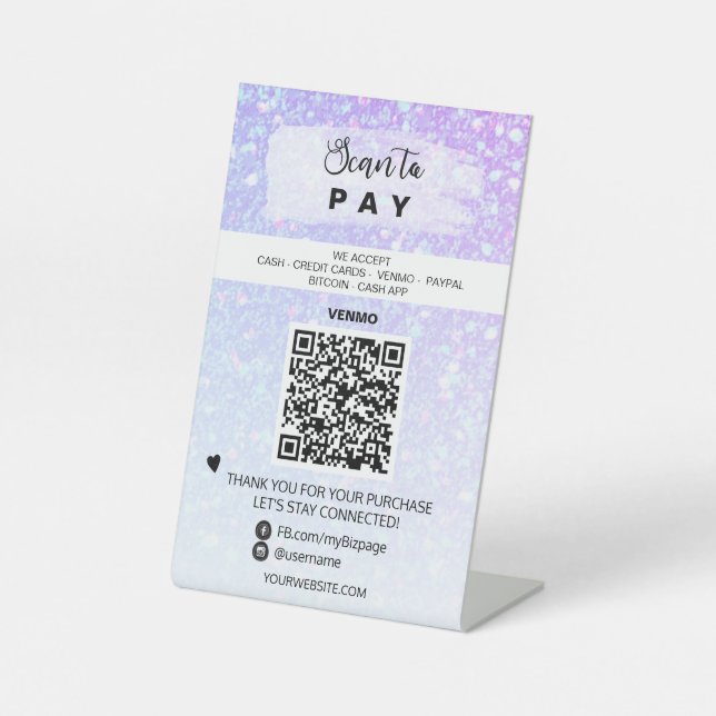 *~* PAYMENT Table top QR Table Tent Pedestal Sign (Front)