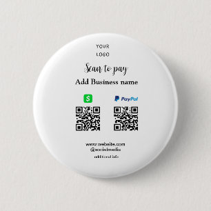 Paypal Cashapp scan to pay QR add business name lo 6 Cm Round Badge