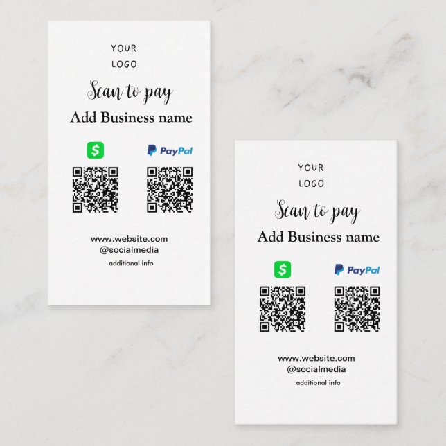 Paypal Cashapp scan to pay QR add business name lo Card (Front/Back)