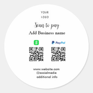 Paypal Cashapp scan to pay QR add business name lo Classic Round Sticker