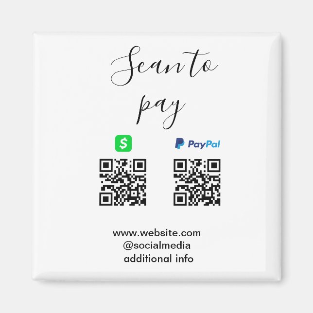 Paypal Cashapp scan to pay QR add business name lo Magnet (Front)