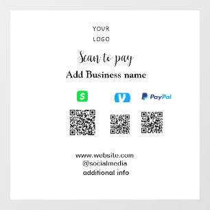 Paypal Cashapp venmo scan to pay QR add business
