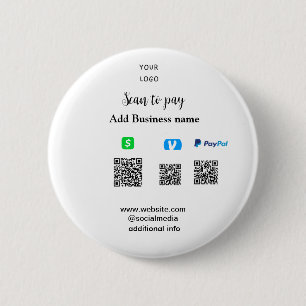 Paypal Cashapp venmo scan to pay QR add business 6 Cm Round Badge