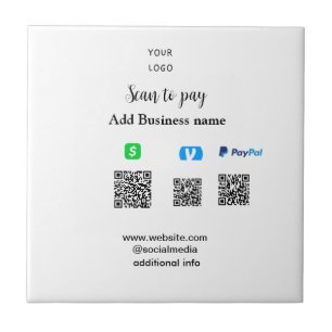 Paypal Cashapp venmo scan to pay QR add business Ceramic Tile