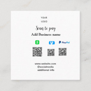 Paypal Cashapp venmo scan to pay QR add business Square Business Card