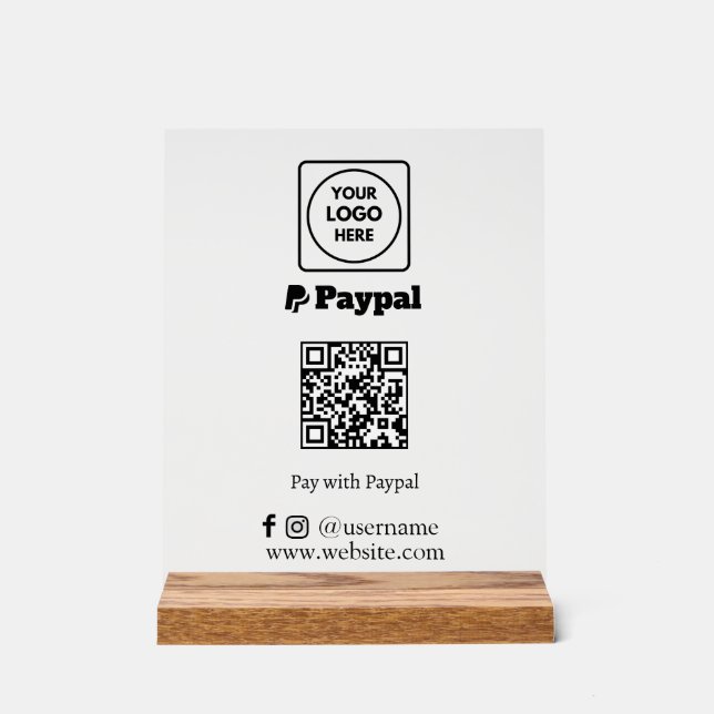 PayPal QR Code | Custom Scan-to-Pay Business Logo Acrylic Sign (Front)