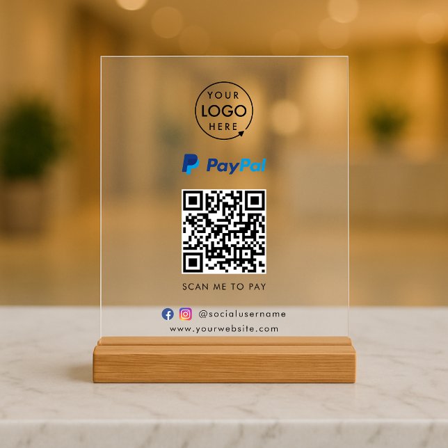 Paypal QR Code Payment | Scan to Pay Business Logo Acrylic Sign (Creator Uploaded)
