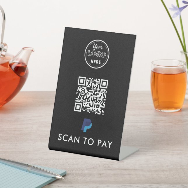 Paypal QR Code Scan to Pay Professional Logo Black Pedestal Sign (In SItu)
