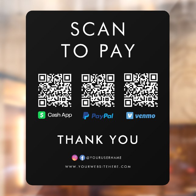 Paypal Venmo Cash App Scan to Pay QR Code Black (Sheet 2)