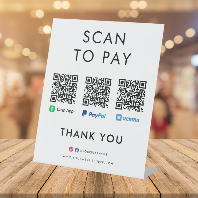 Paypal Venmo Cash App Scan to Pay QR Code White Pedestal Sign (Creator Uploaded)