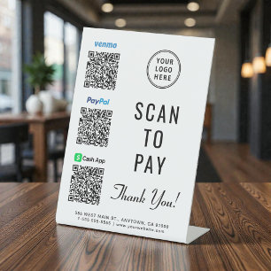 Paypal Venmo CashApp QR Codes Logo Scan to Pay Pedestal Sign