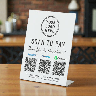 Paypal Venmo CashApp QR Codes Logo Scan to Pay Pedestal Sign